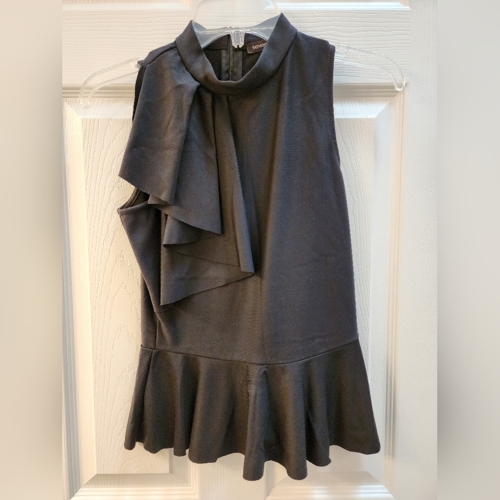 Chic Black Sleeveless Blouse with Ruffle Detail and Peplum. Brand New No Tags